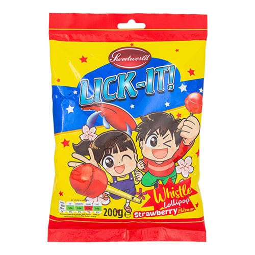 Sweetworld Lick-It! Whistle Lollipop Strawberry 200g