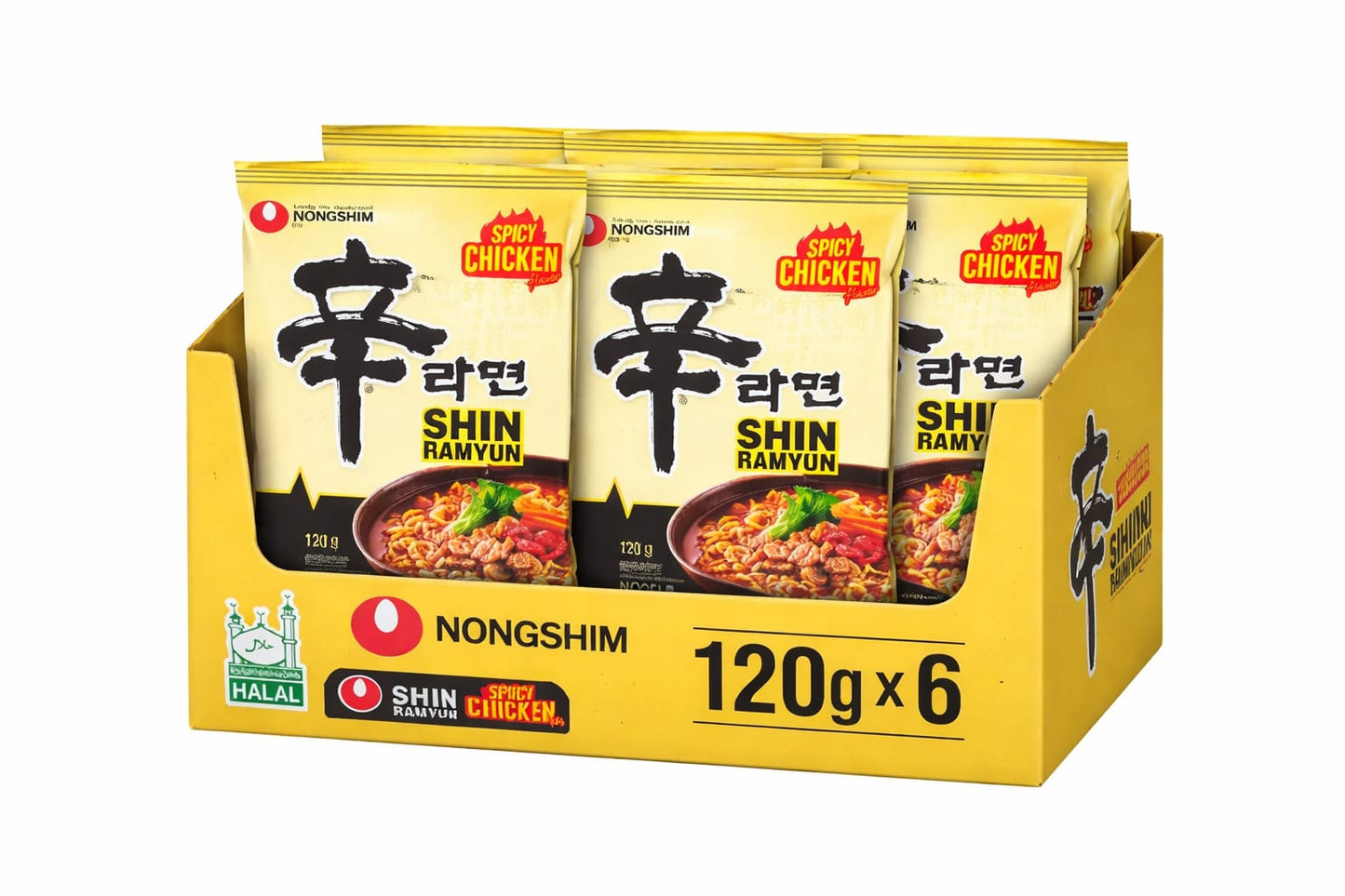 Nongshim Shin Ramyun Spicy Chicken Noodles – Box of 6 x 120g