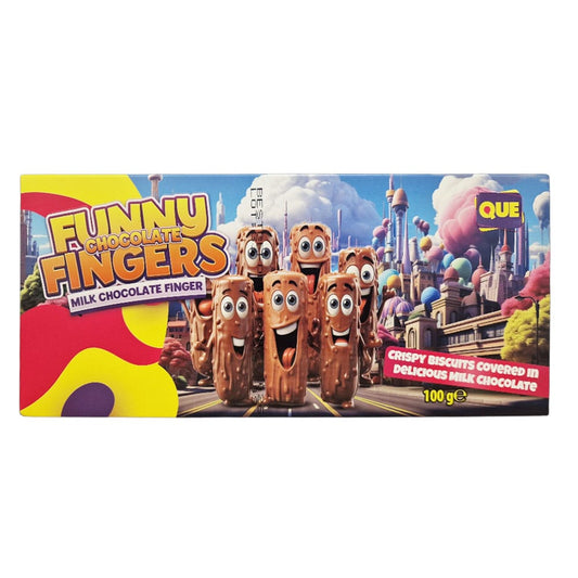 QUE Funny Chocolate Fingers Milk Chocolate Biscuit Fingers 100g